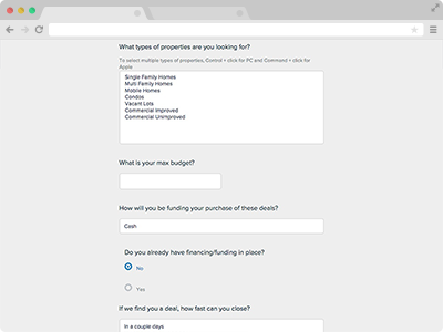 get investor buyer criteria through the investor form